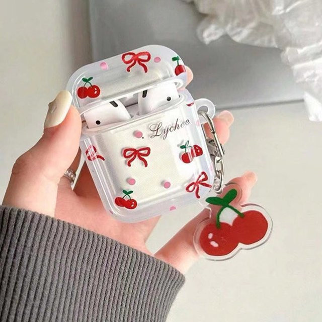 Fomscvka Transparente Kirsch-Kopfhörerhülle mit Schleife und Anhänger für Apple AirPods 4 3 2 1 Pro - Bild 1