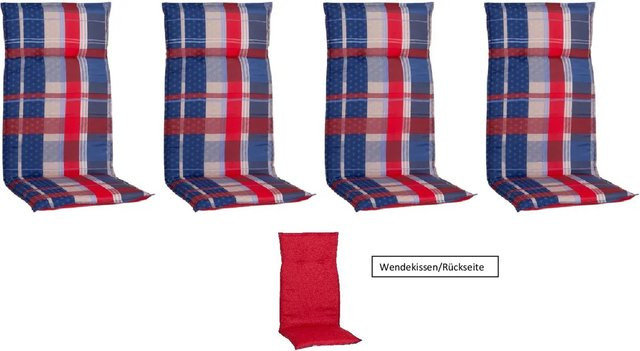 Beo Sitzauflage Gold Coast für Hochlehner 4er-Set Rot kariert aus Baumwolle und Polyester B/H: 48 x 120 cm - Bild 1