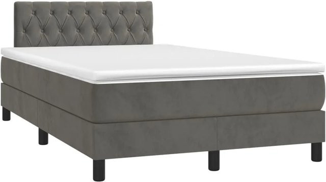 vidaXL Boxspringbett mit Matratze in Dunkelgrau, Hybridbett mit LED-Unterbettbeleuchtung und USB-Ladeport, Samt, B/T: 120 x 200 cm - Bild 1