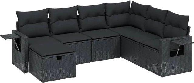 vidaXL 7-tlg Garten-Sofagarnitur aus Poly-Rattan mit Kissen in Schwarz - Bild 1