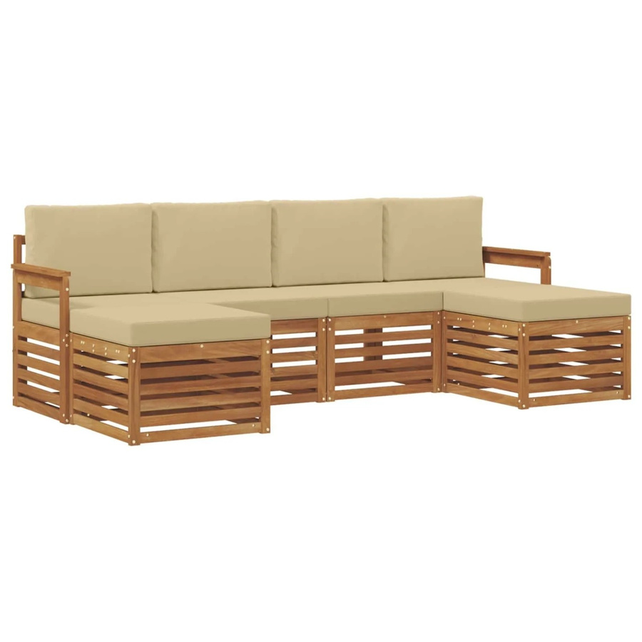 vidaXL Sofagarnitur 6-teilig aus Akazien-Massivholz in Beige mit Sitzkissen und Rückenpolstern - Bild 2