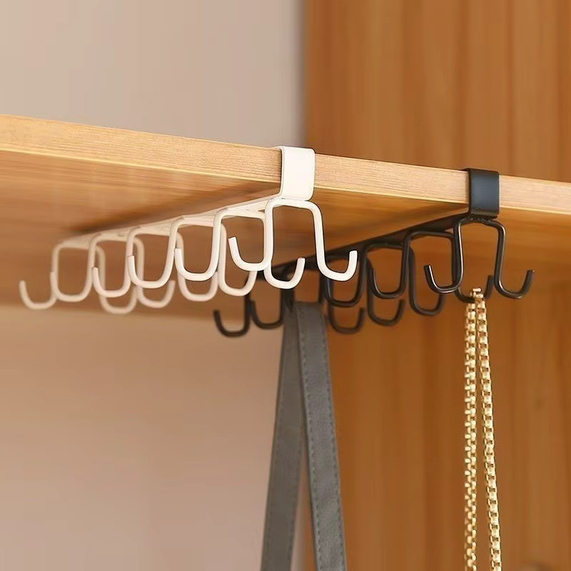 Multifunktionaler Wand-Tassenhalter mit zweireihigen Haken in Schwarz zur selbstklebenden Montage für Küche und Bad - Bild 1