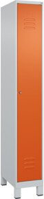 C+P Spind Classic PLUS Garderobenschrank mit 1 Abteil, Füße, Zylinderschloss und 3 Garderobenhaken, Grau/Orange, H x B x T: 195 x 30 x 50 cm - Bild 1