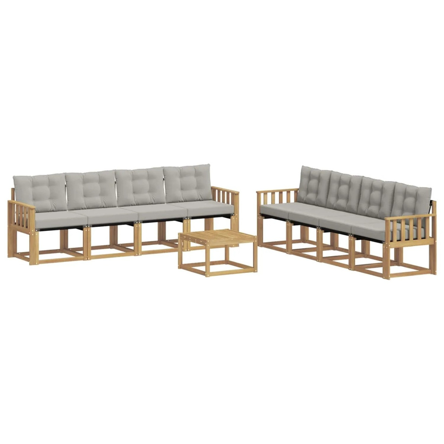 vidaXL Outdoor-Sofagarnitur 9-teilig aus Akazienholz mit Textilene und Kissen in Weiß-Hellgrau - Bild 2