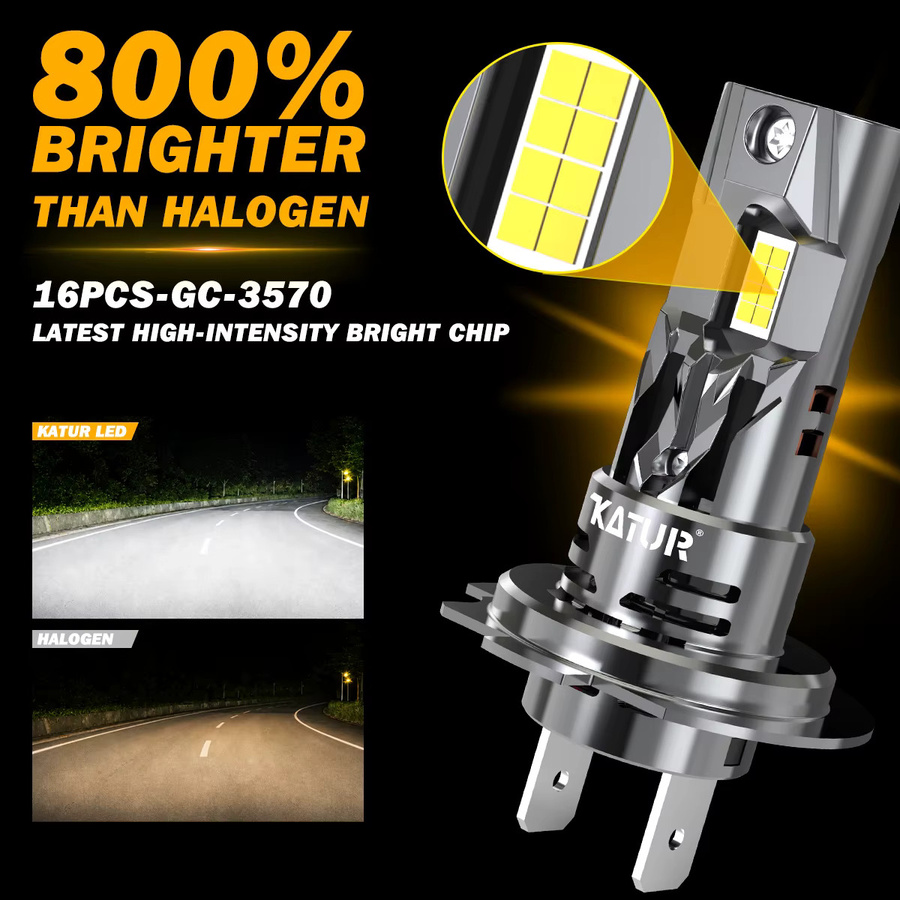Katur H7 Auto-LED-Lampen mit Lüfter, 100W und 20000Lm, Fernlicht-Scheinwerfer mit Canbus, DC 12V, Farbe: Silber - Bild 4
