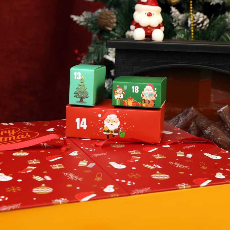 Roter Adventskalender aus Karton zum Selberbefüllen, 24 Tage Weihnachts-Countdown-Kalenderbox zum Falten und Gestalten - Bild 3