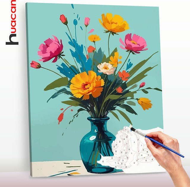 Huacan DIY Digitales Ölgemälde Blumenvase als handgemachte Leinwanddekoration in Mehrfarbig - Bild 1
