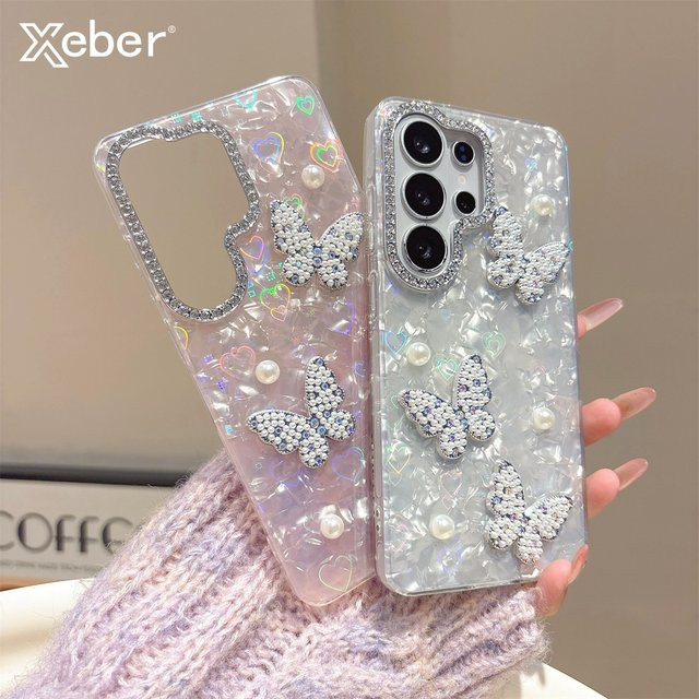 Xeber Handyhülle mit Diamant-Schmetterling und Glitzer für Samsung Galaxy S26 S25 S24 S23 Ultra Plus FE A07 A17 A36 A55 in Pink Multicolour - Bild 1