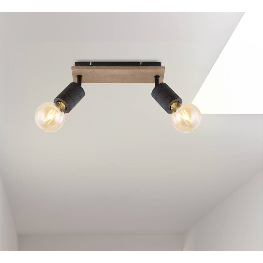 Globo Strahler JOSELLA modern aus Holz in Dunkelbraun und Schwarz Matt B/H/T: 10 x 31 x 18 cm mit 2 E27 Fassungen - Bild 2