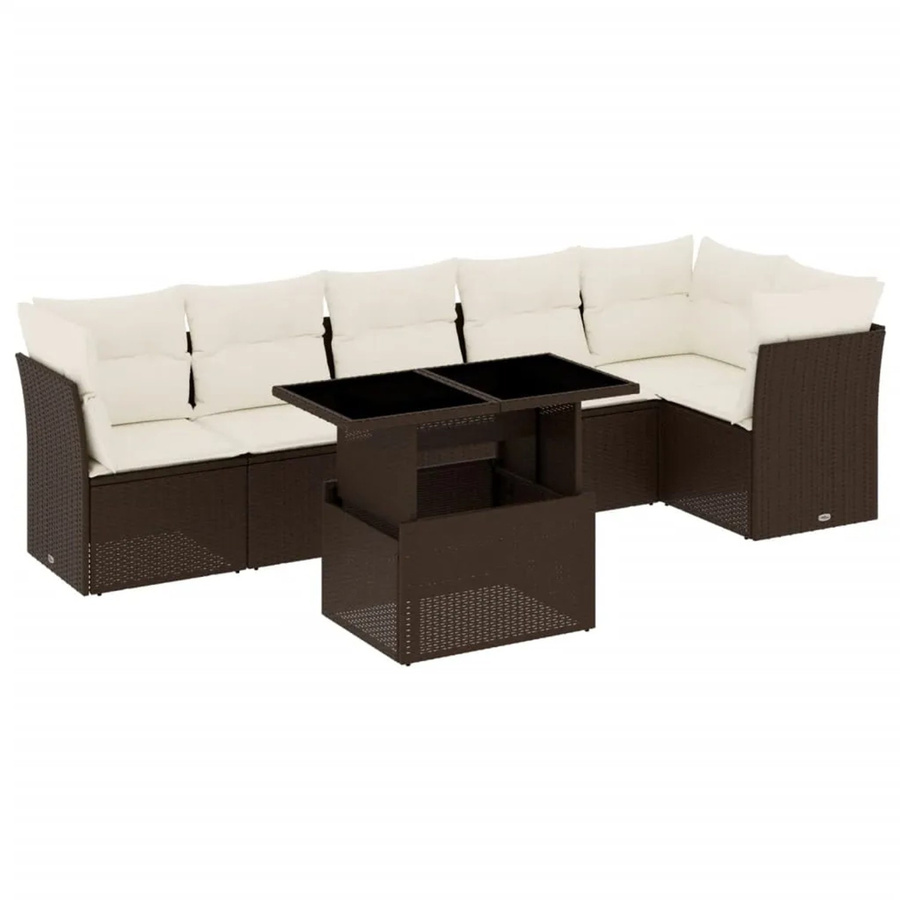 vidaXL 7-tlg Garten-Sofagarnitur aus Polyrattan in Braun mit Kissen und Tisch im L-Shape - Bild 2