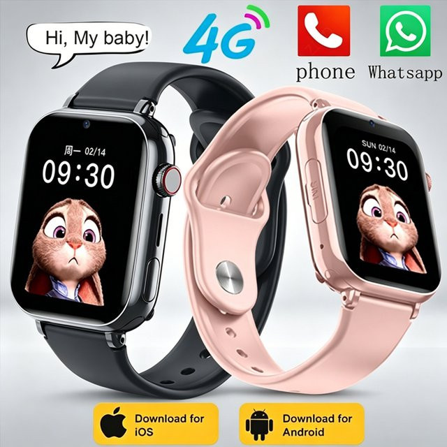 BOALZETD 5G Smartwatch für Kinder mit SIM-Karte, GPS-Ortung, Anruffunktion und Kamera, wasserdicht, Farbe: Pink - Bild 1