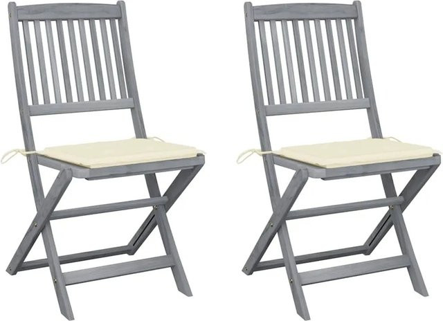 vidaXL Set aus 2 klappbaren Gartenstühlen aus Akazienholz mit Kissen aus Polyester - Bild 1