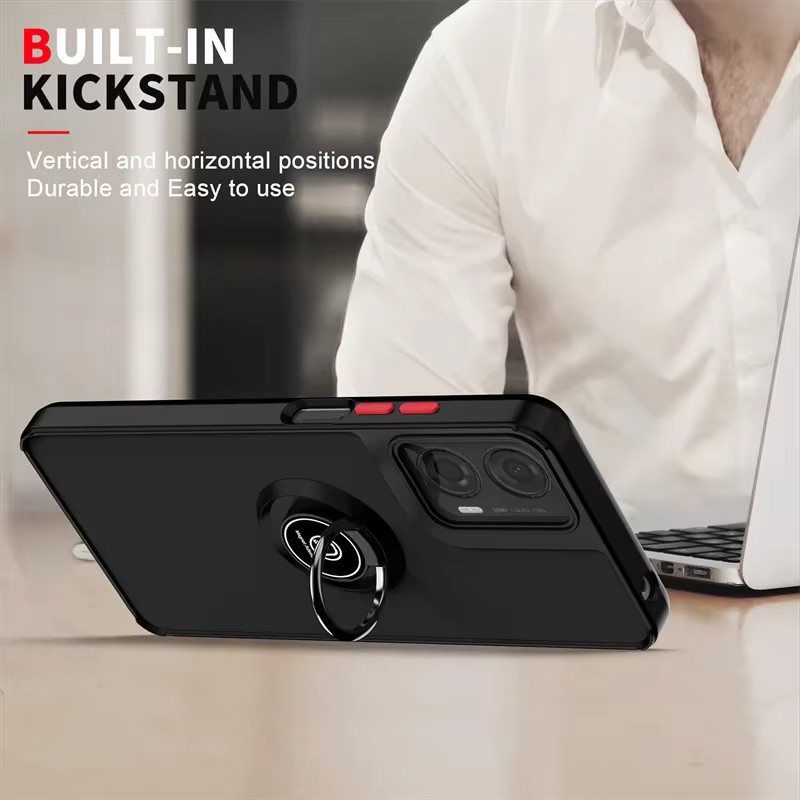 Stoßfeste Schutzhülle mit Ring-Ständer für Motorola Moto G85 G84 G54 G34 G24 G14 G60 in Schwarz mit mattem Finish - Bild 3