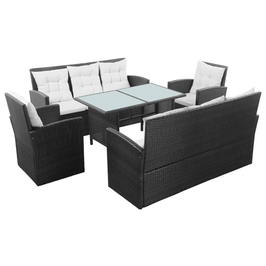 vidaXL 5-tlg Garten-Lounge-Set Modell 7 aus Poly Rattan in Schwarz mit Auflagen und Glastisch - Bild 2