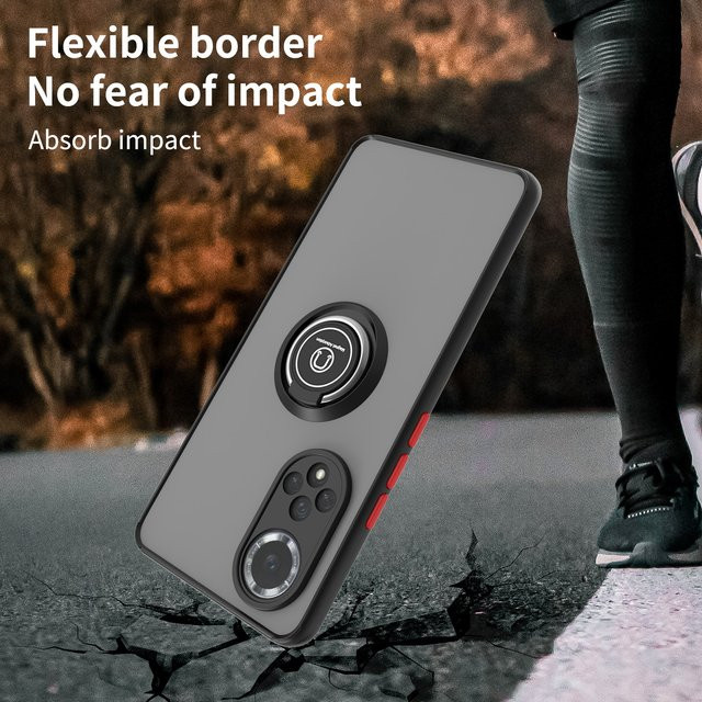 Stoßfeste Silikon-Handyhülle mit Metallring-Halter für Huawei Nova 9 NAM-LX9 in Schwarz und Rot - Bild 1
