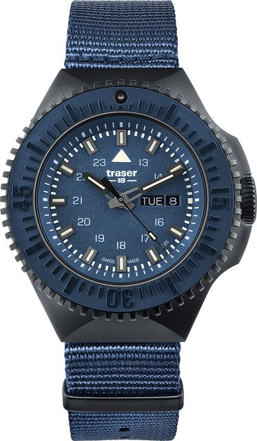 Traser Herrenuhr, Quarz, Edelstahl, Blau, 46 mm, 20 ATM - Bild 1