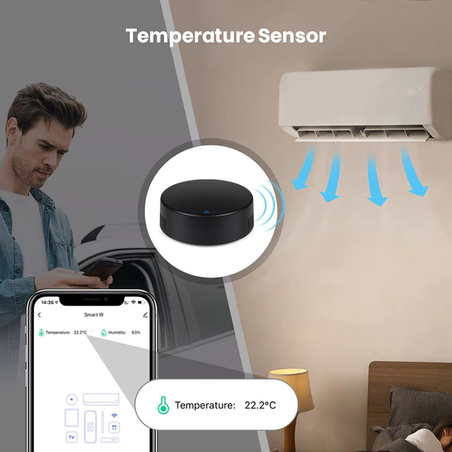 Tuya Smart IR Fernbedienung mit Temperatur- und Feuchtigkeitssensor in Schwarz, kompatibel mit Alexa und Google Home für Klimaanlage und TV - Bild 3
