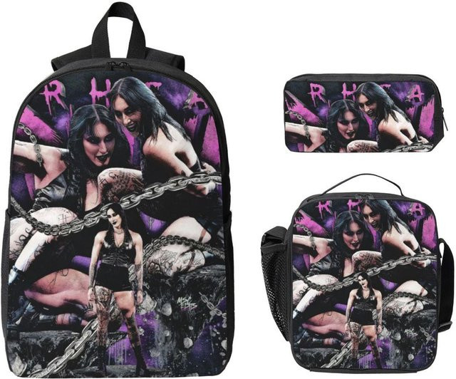 Fancy Style Studio Rhea Ripley Wrestler Schultaschen Set für Kinder mit Rucksack, Federmäppchen und Brotdose, Schwarz/Mehrfarbig - Bild 1