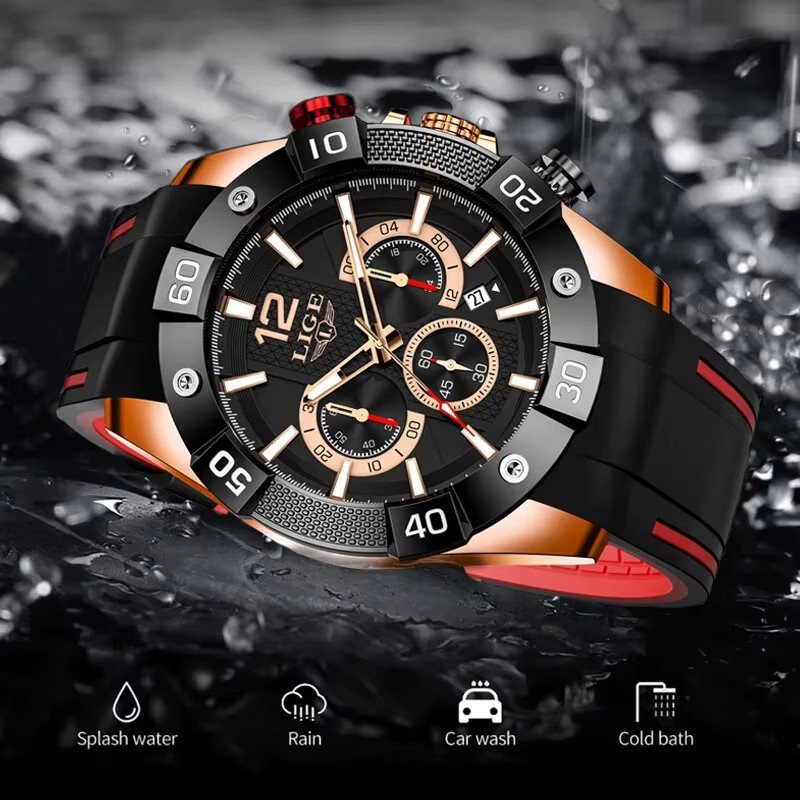 Lige Armbanduhr Chronograph, Quarz, Schwarz, Silikon, Herren - Bild 2