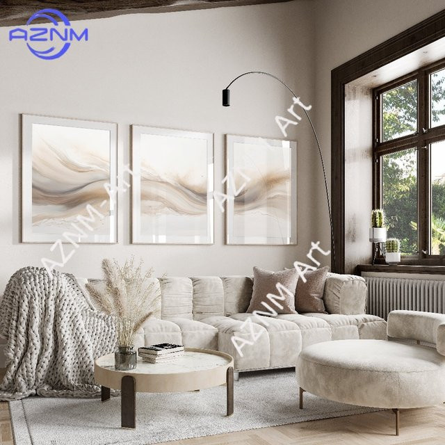 AZNM Abstrakte Kunstdrucke Modernes Wandbild in Beige als Paper Poster für dein Wohnzimmer - Bild 1