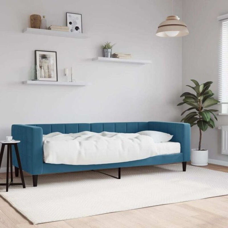 Modernes Polsterbett Vidaxl mit Matratze aus Samt und Metall in Blau, B/T/H: 200 x 80 x 90 cm - Bild 1
