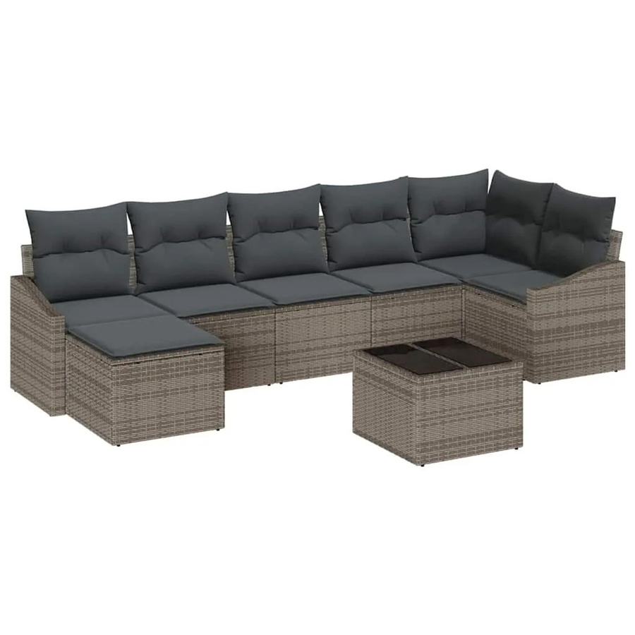 vidaXL Garten-Sofa-Set aus Poly-Rattan in L-Form, 8-teiliges Lounge-Set mit Kissen und Ottoman in Hellgrau - Bild 2