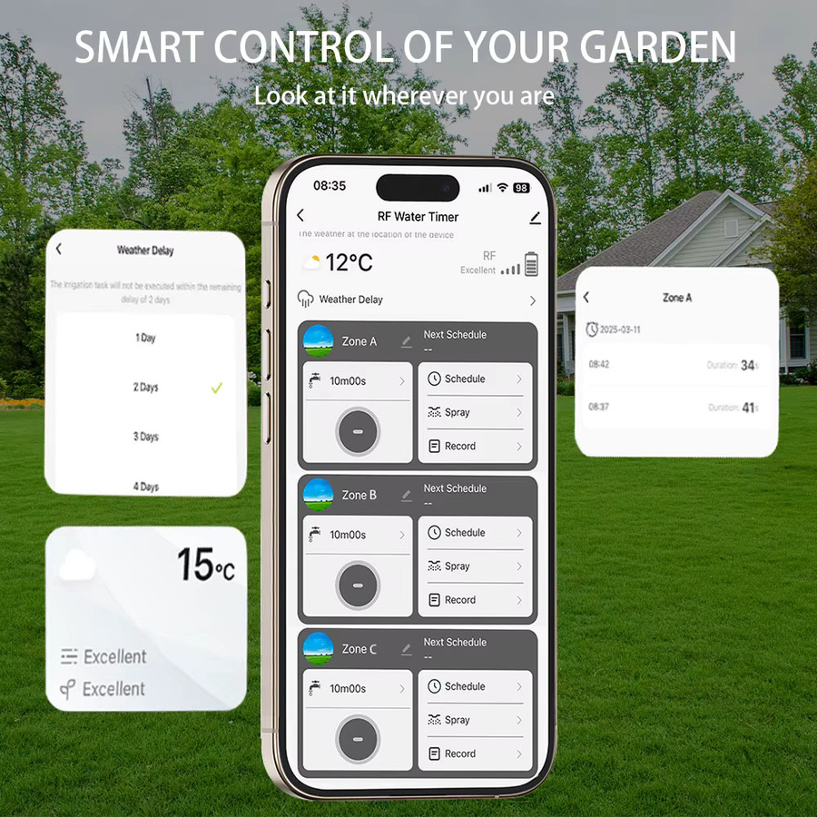JIHUAN Tuya Smart Garten-Sprinkler-Wassertimer mit WLAN und RF433, programmierbarer automatischer Bewässerungscontroller mit Filter in Grau - Bild 3