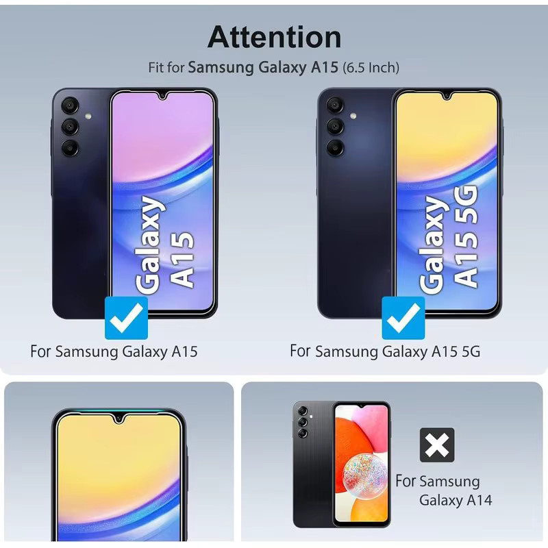 4er-Pack Sichtschutz Displayschutzfolie aus gehärtetem Glas für Samsung Galaxy A15 4G und A15 5G, transparent, stoßfest und bruchsicher - Bild 2
