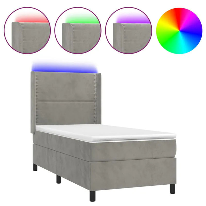 Vidaxl Kontinentalbett mit Matratze und LED in Grau aus Samt, B/T: 100 x 200 cm - Bild 3