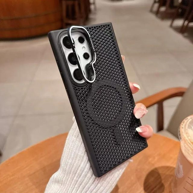 Handyhülle mit Wabenmuster und Linsenhalter für Samsung S24 Plus, S23 und S22 Ultra, transparent oder schwarz, kompatibel mit kabellosem Laden - Bild 1