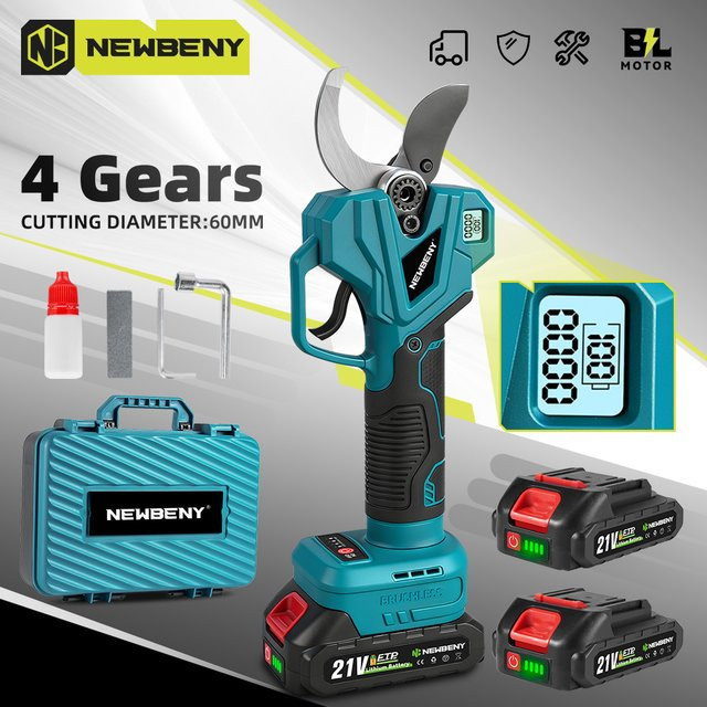 NewBeny Kabellose elektrische Astschneiderschere mit 4-Gang Bürstenloser Motor, 75mm Schnittkapazität, Türkis, kompatibel mit Makita LXT Akku - Bild 1