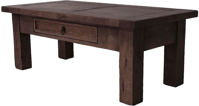 Couchtisch Finca aus massiver Pinie in Antikfinish, rechteckig, Braun/Weiß - Bild 1