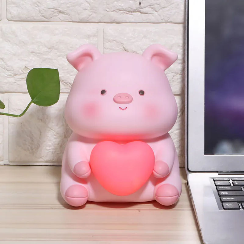 OutsideWorld Cartoon Sparschwein aus Glas und Kunstharz mit Nachtlicht in Rosa für Kinder und zur Heimdekoration - Bild 2
