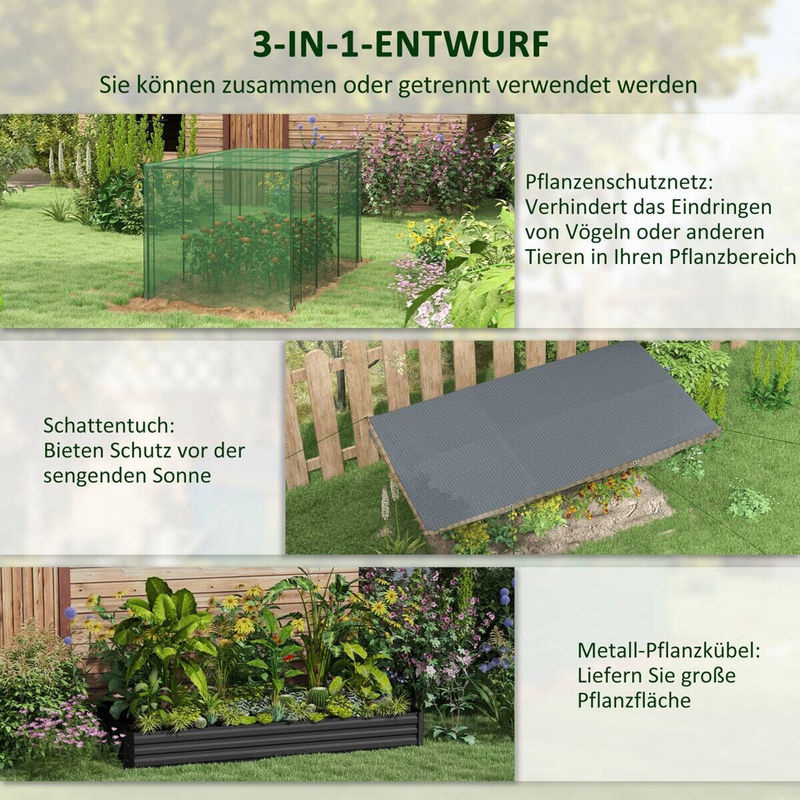 Outsunny Hochbeet aus Stahl mit Vogelschutznetz und Sonnenschutz in Anthrazit, B/T/H: 230 x 110 x 110 cm - Bild 4