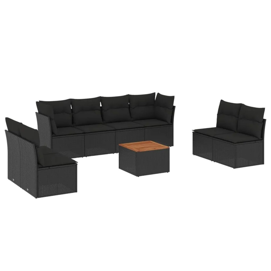 vidaXL 9-tlg Garten-Sofagarnitur aus Poly-Rattan und Akazienholz in Schwarz und Braun mit Kissen - Bild 2