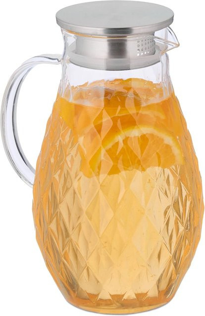 Relaxdays Glaskaraffe aus Borosilikatglas mit Deckel, Transparent/Silber, H x B x T: 23,5 x 17,5 x 13 cm - Bild 1
