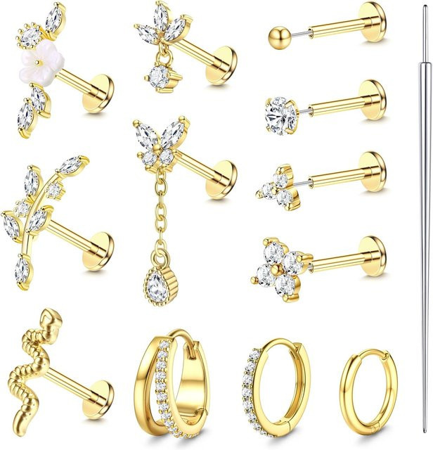 Florideco Ohrstecker, 14K vergoldet, Edelstahl, Zirkonia, Unisex - Bild 1
