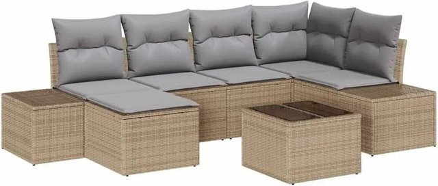 vidaXL Garten-Sofa-Set aus Poly-Rattan in L-Form mit Kissen, 6-teilig, Beige und Grau - Bild 1