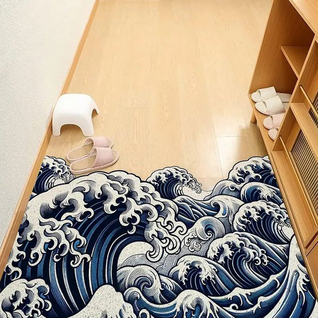 VIKAMA Creative Surfing Willkommensmatte mit Ukiyo-e-Muster, rutschfest, waschbar und wetterfest für Innen- und Außenbereich - Bild 1