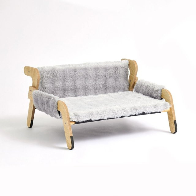 Relaxdays Katzenbett aus Holz und Polyester in Grau, erhöht und rutschfest mit abnehmbarem Bezug, B/T/H: 53 x 28,5 x 45,5 cm - Bild 1