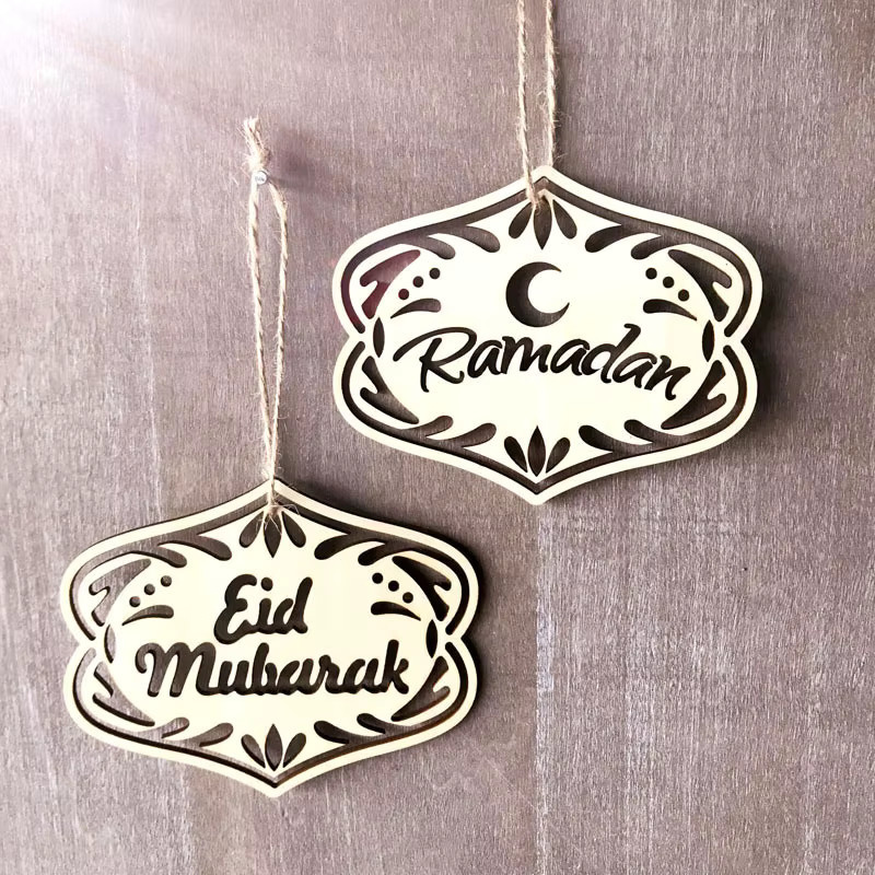 YEAHUI EL Eid al Fitr Partyzubehör Holz-Mond und Sterne Ornamente in Braun zur DIY Heimdekoration - Bild 1