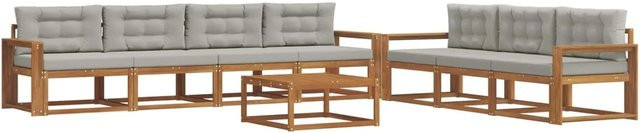 vidaXL Outdoor-Sofagarnitur 8-teilig aus Akazienholz mit Kissen in Natur und Hellgrau - Bild 1