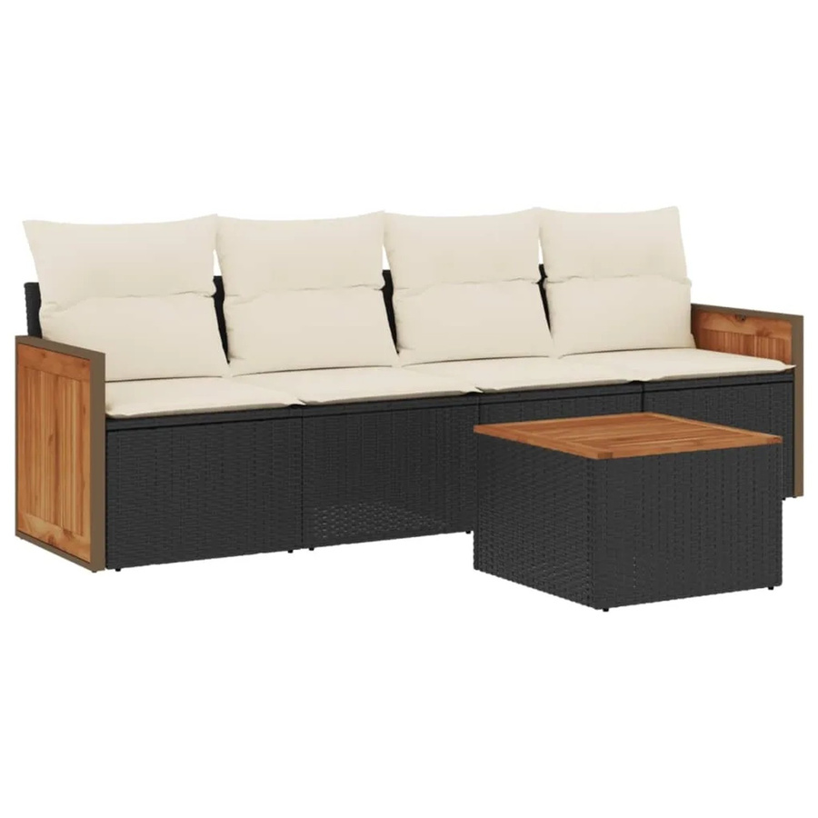 vidaXL 5-teilige Garten-Sofagarnitur aus Polyrattan in Schwarz mit Kissen und Tisch - Bild 2