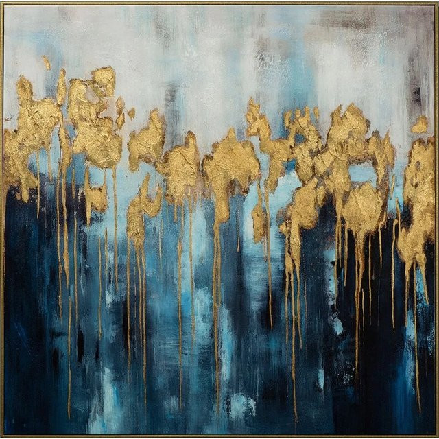 Art Universe Leinwandbild Golden Waves Modern Abstract in Gold und Blau B/B/H: 100 x 100 x 100 cm - Bild 1