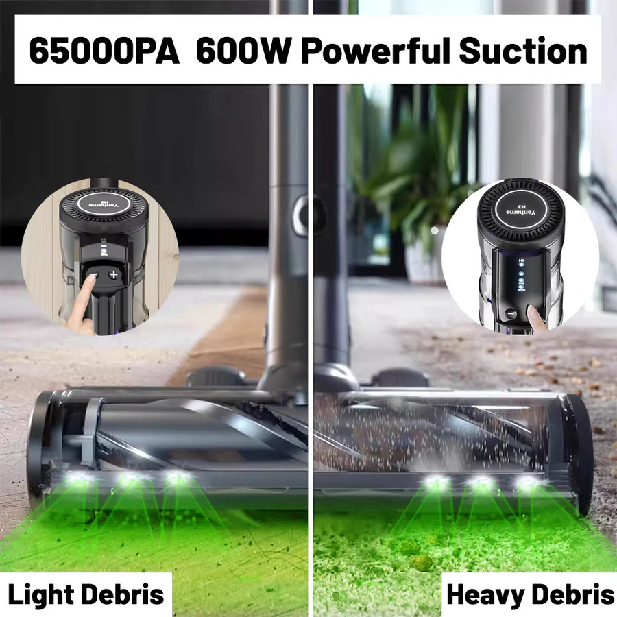 Yanhama Kabelloser Staubsauger mit 600W Leistung, 65KPA Saugkraft, 180° klappbarem Design, Anti-Wickel-Bürstenwalze und abnehmbarem Akku für 60 Minuten Laufzeit in Schwarz-Lila - Bild 2