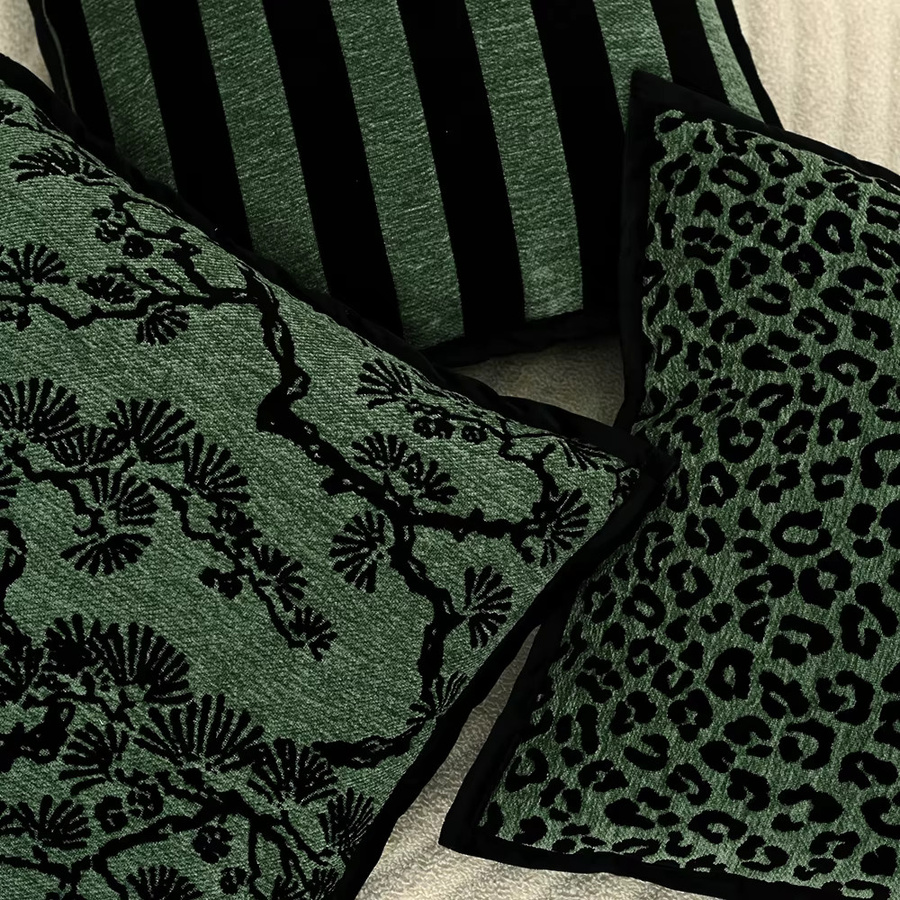 BUYNOW Kissenbezug aus Bambus-Jacquard in Grün mit Leopard-Print im Vintage-Stil, 30 x 30 cm - Bild 4