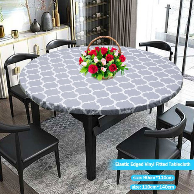 Wipea Runde Tischdecke aus Vinyl mit Flanell-Rückseite, Wasserabweisend, Blau - Bild 1