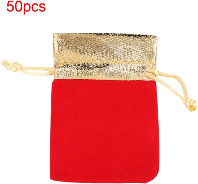 50 Stück Samtbeutel mit Kordelzug von TOMTOP JMS in Schwarz und Beige, B: 7 cm, H: 9 cm - Bild 1