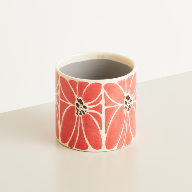 Keramik Übertopf Blume2000 in Rot, rund, Höhe: 13,5 cm, Durchmesser: 12 cm - Bild 1