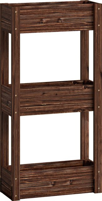Outsunny Hochbeet aus Fichtenholz in Braun mit 3 Ebenen und Vliesauskleidung, B/T/H: 60 x 25 x 120 cm - Bild 1